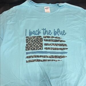 Gildan Light Blue T-Shirt with Flag and Text Design